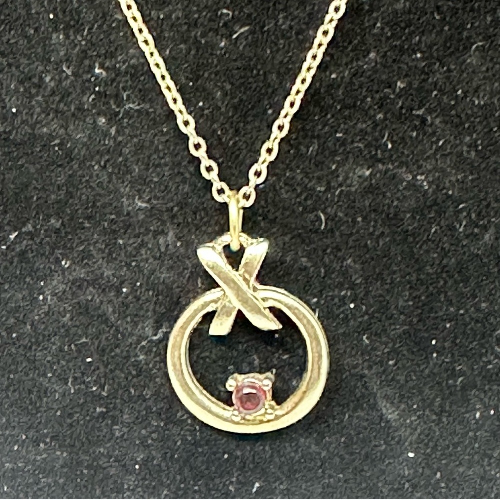 Silver Pendant Necklace with Red Gemstone
